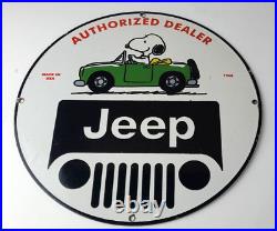 Vintage Jeep Sign Snoopy Peanuts Sign 4 WD Vehicles Gas Pump Porcelain Sign