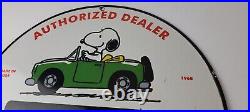 Vintage Jeep Sign Snoopy Peanuts Sign 4 WD Vehicles Gas Pump Porcelain Sign