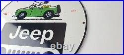 Vintage Jeep Sign Snoopy Peanuts Sign 4 WD Vehicles Gas Pump Porcelain Sign