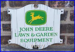 Vintage John Deere Porcelain Metal Sign Rare Dealer Tractor Sales Farm Corn Ad