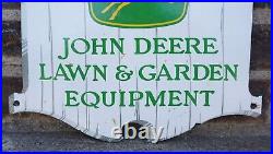 Vintage John Deere Porcelain Metal Sign Rare Dealer Tractor Sales Farm Corn Ad