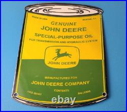 Vintage John Deere Sign Genuine Motor Oil Can Gas Pump Porcelain Sign