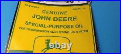 Vintage John Deere Sign Genuine Motor Oil Can Gas Pump Porcelain Sign