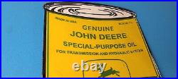 Vintage John Deere Sign Genuine Motor Oil Can Gas Pump Porcelain Sign