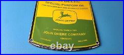 Vintage John Deere Sign Genuine Motor Oil Can Gas Pump Porcelain Sign