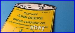 Vintage John Deere Sign Genuine Motor Oil Can Gas Pump Porcelain Sign