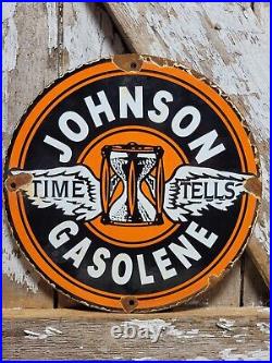 Vintage Johnson Gasolene Porcelain Sign Old Gas Pump Plate Motor Oil Advertising Vintage Johnson Gasolene Porcelain Sign Old Gas Pump Plate Motor Oil Advertising