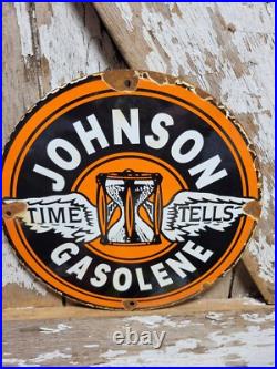 Vintage Johnson Gasolene Porcelain Sign Old Gas Pump Plate Motor Oil Advertising Vintage Johnson Gasolene Porcelain Sign Old Gas Pump Plate Motor Oil Advertising