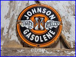 Vintage Johnson Gasolene Porcelain Sign Old Gas Pump Plate Motor Oil Advertising Vintage Johnson Gasolene Porcelain Sign Old Gas Pump Plate Motor Oil Advertising