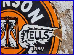 Vintage Johnson Gasolene Porcelain Sign Old Gas Pump Plate Motor Oil Advertising Vintage Johnson Gasolene Porcelain Sign Old Gas Pump Plate Motor Oil Advertising