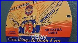 Vintage Johnson Gasoline Porcelain Gas Oil Auto Wings Service Station Pump Sign