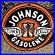 Vintage Johnson Gasoline Sign Time Tells Gas Oil Pump Plate Porcelain Sign