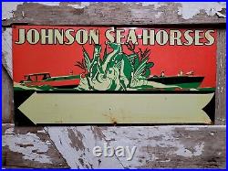 Vintage Johnson Sea-horse Sign Outboard Boat Motor Tin Tacker Oil Gas Service