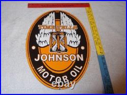 Vintage Johnson Time Tells Motor Oil Chicago Illinois 16.5 Porcelain Metal Sign