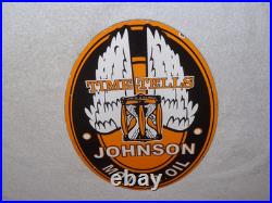 Vintage Johnson Time Tells Motor Oil Chicago Illinois 16.5 Porcelain Metal Sign