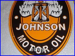 Vintage Johnson Time Tells Motor Oil Chicago Illinois 16.5 Porcelain Metal Sign