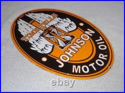 Vintage Johnson Time Tells Motor Oil Chicago Illinois 16.5 Porcelain Metal Sign
