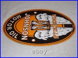 Vintage Johnson Time Tells Motor Oil Chicago Illinois 16.5 Porcelain Metal Sign
