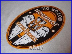 Vintage Johnson Time Tells Motor Oil Chicago Illinois 16.5 Porcelain Metal Sign