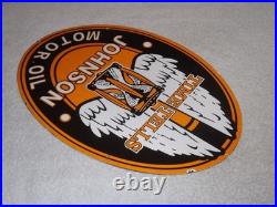 Vintage Johnson Time Tells Motor Oil Chicago Illinois 16.5 Porcelain Metal Sign