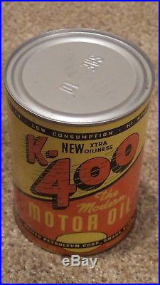 Vintage K-400 Motor Oil One Quart Can FULL NOS NICE ONE