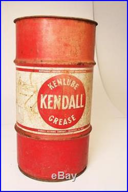 Vintage KENDALL GREASE BARREL advertising metal trash garbage can waste oil red