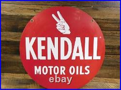 Vintage KENDALL MOTOR OILS Double Sided Red 24 Inch Round Metal Sign