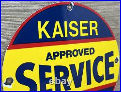 Vintage Kaiser Frazer Porcelain Dealership Sign Approved Service Gas Oil Auto