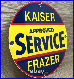 Vintage Kaiser Frazer Porcelain Dealership Sign Approved Service Gas Oil Auto