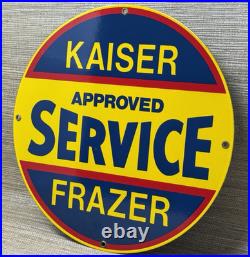 Vintage Kaiser Frazer Porcelain Dealership Sign Approved Service Gas Oil Auto