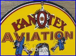 Vintage Kanotex Aviation Porcelain Sign Gasoline Gas Station Pump Plate Service Vintage Kanotex Aviation Porcelain Sign Gasoline Gas Station Pump Plate Service