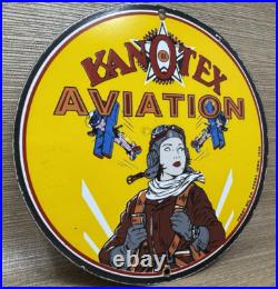 Vintage Kanotex Aviation Porcelain Sign Gasoline Gas Station Pump Plate Service Vintage Kanotex Aviation Porcelain Sign Gasoline Gas Station Pump Plate Service