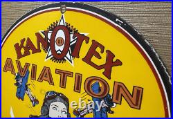 Vintage Kanotex Aviation Porcelain Sign Gasoline Gas Station Pump Plate Service Vintage Kanotex Aviation Porcelain Sign Gasoline Gas Station Pump Plate Service