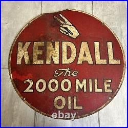 Vintage Kendall The 2000 Mile Oil Sign Patina Double Sided 24 Advertising