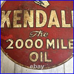 Vintage Kendall The 2000 Mile Oil Sign Patina Double Sided 24 Advertising