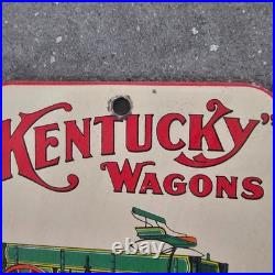 Vintage Kentucky Wagons Ky Old Us Gasoline Oil Gas Pump Enamel Porcelain Sign