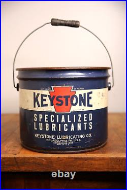 Vintage Keystone Lubricants Oil Can Metal Advertising Wood handle gas station