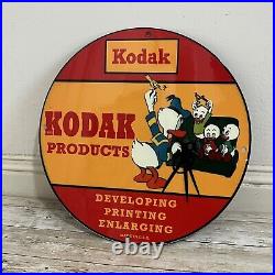 Vintage Kodak Products Porcelain Gas Oil Camera Donald Duck Disney Photo Sign