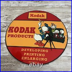 Vintage Kodak Products Porcelain Gas Oil Camera Donald Duck Disney Photo Sign