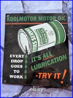 Vintage Koolmotor Motor Lubrication Porcelain Sign 10×9