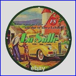 Vintage La Salle 1940 Oil Porcelain Gas Pump Sign