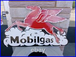 Vintage Large Mobil Mobilgas Pegasus Gasoline Service Station 3FT Porcelain Sign