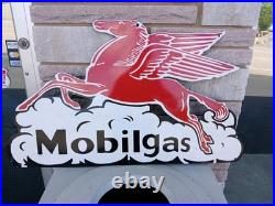 Vintage Large Mobil Mobilgas Pegasus Gasoline Service Station 3FT Porcelain Sign