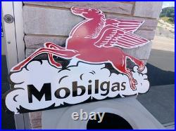 Vintage Large Mobil Mobilgas Pegasus Gasoline Service Station 3FT Porcelain Sign