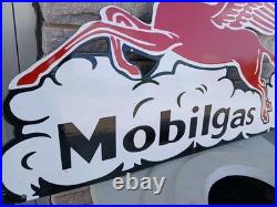 Vintage Large Mobil Mobilgas Pegasus Gasoline Service Station 3FT Porcelain Sign