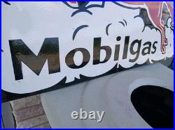 Vintage Large Mobil Mobilgas Pegasus Gasoline Service Station 3FT Porcelain Sign