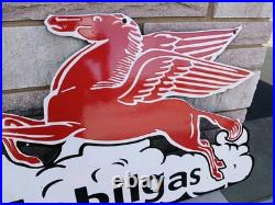 Vintage Large Mobil Mobilgas Pegasus Gasoline Service Station 3FT Porcelain Sign