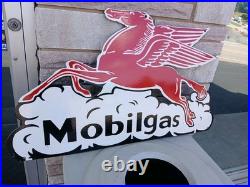 Vintage Large Mobil Mobilgas Pegasus Gasoline Service Station 3FT Porcelain Sign