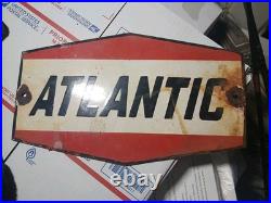 Vintage Large Porcelain Metal Atlantic Gas Oil Pump Plate Advertising Sign