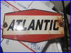 Vintage Large Porcelain Metal Atlantic Gas Oil Pump Plate Advertising Sign